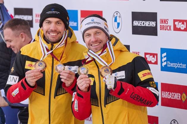 Innsbruck, Österreich 13.- 14.. Januar 2024: Eberspächer Rennrodel Weltcup - 2023 2024 - 13.01.2024 Im Bild: Tobias Wendl Tobias Arlt (GER) Olympia Eiskanal Igls Südtirol *** Innsbruck, Austria 13 14 January 2024 Eberspächer Luge World Cup 2023 2024 13 01 2024 In the picture Tobias Wendl Tobias Arlt GER Olympia Eiskanal Igls South Tyrol Copyright: xFotostandx xWassmuthx