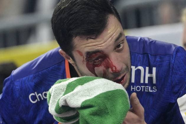 Sport Themen der Woche KW02 Sport Bilder des Tages MANNHEIM, TYSKLAND 20240113 Nederländernas Samir Benghanem skadad under lördagens match i handbolls-EM mellan Bosnien-Hercegovina och Nederländerna (grupp E) i SAP Arena i Mannheim. ***Bilden ingar i SPORTPAKETET. För övriga BETALBILD*** MANNHEIM TYSKLAND x10080x *** MANNHEIM, GERMANY 20240113 Samir Benghanem of the Netherlands was injured during Saturdays European Handball Championship match between Bosnia and Herzegovina and the Netherlands Group E at the SAP Arena in Mannheim Picture included in the SPORT PACKAGE For others PAYING PICTURE MANNHEIM GERMANY x10080x  Copyright: xFredrikxSandberg TTx HANDBOLLS-EM 2024 BOSNIEN HERCEGOVINA-NEDERLÄNDERNA