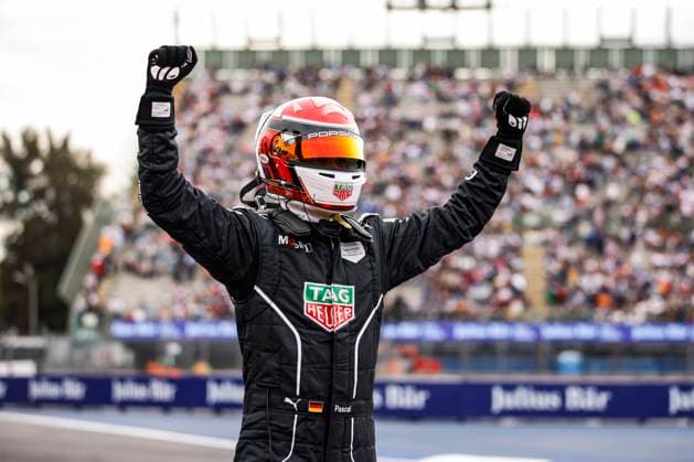 WEHRLEIN Pascal (ger), TAG HEUER Porsche Formula E Team, Porsche 99X Electric, portrait victory celebration during the 2024 Hankook Mexico City ePrix, 1st meeting of the 2023-24 ABB FIA Formula E World Championship, WM, Weltmeisterschaft on the Autodromo Hermanos Rodriguez from January 11 to 13, in Mexico City, Mexico - 2024 FORMULA E HANKOOK MEXICO CITY ePRIX DPPI Panoramic  03424001__R5_3788