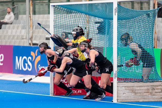 FIH Hockey Olympic Qualification 2024 Valencia Women Great Britain Canada Valencia Spain, 13 01 2024 The Canadian goal Field Hockey Olympic Qualification Women, Great Britain vs Canada in Valencia Spain on 13 01 2024 Copyright: xBEAUTIFULxSPORTS Meurerx