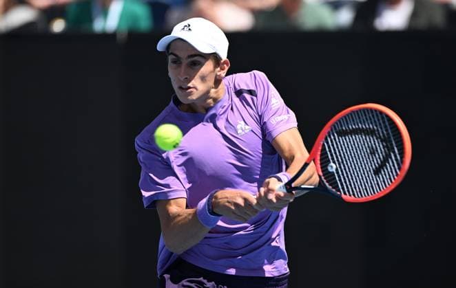 TENNIS AUSTRALIAN OPEN, Matteo Arnaldi of Italy returns to Adam Walton of Australia during their 1st round match on Day 1 of the 2024 Australian Open at Melbourne Park in Melbourne, Sunday, January 14, 2024. ( NO ARCHIVING, EDITORIAL USE ONLY, NO USE IN BOOKS WITHOUT CONSENT MELBOURNE VICTORIA AUSTRALIA  Copyright: xJAMESxROSSx 20240114001888677482