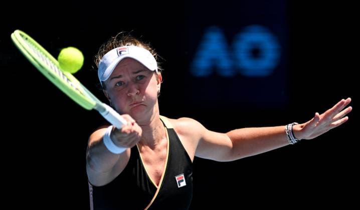 TENNIS AUSTRALIAN OPEN, Barbora Krejcikova of Czech Republic returns to Mai Hontama of Japan during their first round match on Day 1 of the 2024 Australian Open at Melbourne Park in Melbourne, Sunday, January 14, 2024. ( NO ARCHIVING, EDITORIAL USE ONLY, NO USE IN BOOKS WITHOUT CONSENT MELBOURNE VICTORIA AUSTRALIA  Copyright: xLUKASxCOCHx 20240114001888722915