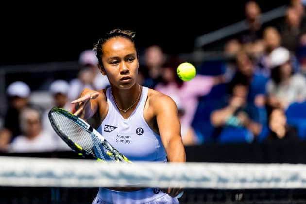 MELBOURNE, VIC - JANUARY 14: Leylah Fernandez of Canada in action during Round 1 of the 2024 Australian Open on January 14 2024, at Melbourne Park in Melbourne, Australia. (Photo by Jason Heidrich Icon Sportswire) TENNIS: JAN 14 Australian Open EDITORIAL USE ONLY Icon240114004