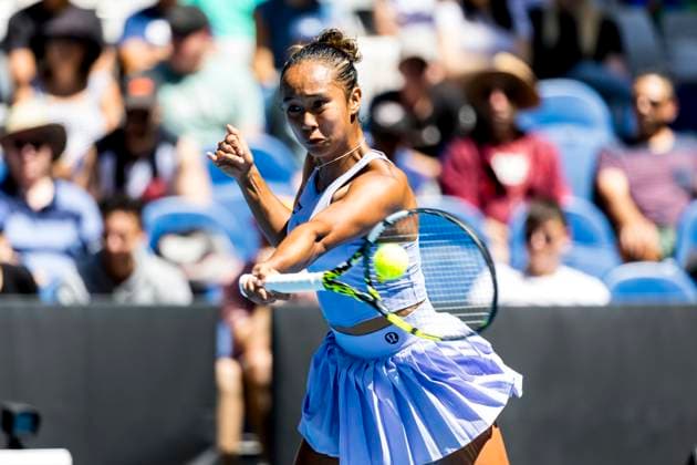 MELBOURNE, VIC - JANUARY 14: Leylah Fernandez of Canada in action during Round 1 of the 2024 Australian Open on January 14 2024, at Melbourne Park in Melbourne, Australia. (Photo by Jason Heidrich Icon Sportswire) TENNIS: JAN 14 Australian Open EDITORIAL USE ONLY Icon240114022