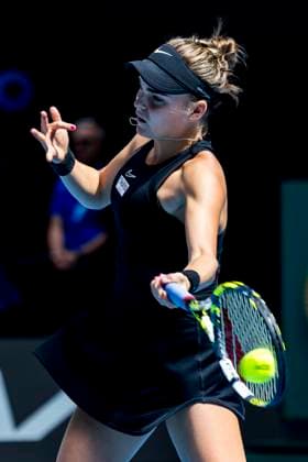 MELBOURNE, VIC - JANUARY 14: Sara Bejlek of the Czech Republic in action during Round 1 of the 2024 Australian Open on January 14 2024, at Melbourne Park in Melbourne, Australia. (Photo by Jason Heidrich Icon Sportswire) TENNIS: JAN 14 Australian Open EDITORIAL USE ONLY Icon240114027