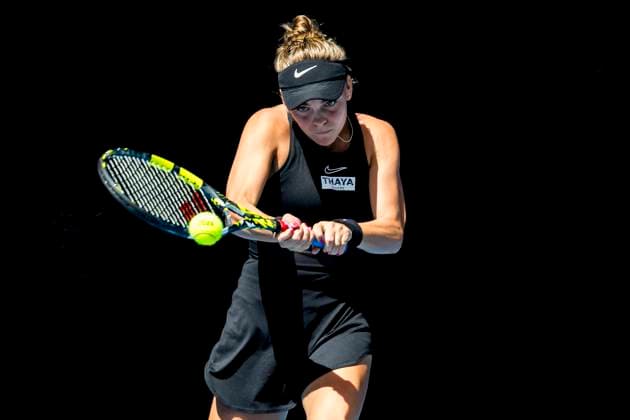 MELBOURNE, VIC - JANUARY 14: Sara Bejlek of the Czech Republic in action during Round 1 of the 2024 Australian Open on January 14 2024, at Melbourne Park in Melbourne, Australia. (Photo by Jason Heidrich Icon Sportswire) TENNIS: JAN 14 Australian Open EDITORIAL USE ONLY Icon240114031