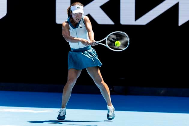 MELBOURNE, VIC - JANUARY 14: Mai Hontama of Japan in action during Round 1 of the 2024 Australian Open on January 14 2024, at Melbourne Park in Melbourne, Australia. (Photo by Jason Heidrich Icon Sportswire) TENNIS: JAN 14 Australian Open EDITORIAL USE ONLY Icon240114068