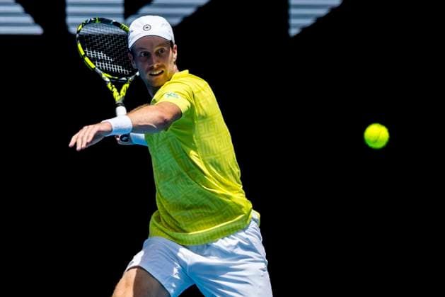 MELBOURNE, VIC - JANUARY 14: Botic Van de Zandschulp of the Netherlands in action during Round 1 of the 2024 Australian Open on January 14 2024, at Melbourne Park in Melbourne, Australia. (Photo by Jason Heidrich Icon Sportswire) TENNIS: JAN 14 Australian Open EDITORIAL USE ONLY Icon240114100