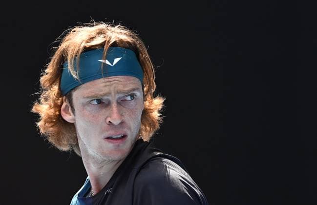TENNIS AUSTRALIAN OPEN, Andrey Rublev of Russia looks on during his first round match against Thiago Seyboth Wild of Brazil on Day 1 of the 2024 Australian Open at Melbourne Park in Melbourne, Sunday, January 14, 2024. ( NO ARCHIVING, EDITORIAL USE ONLY, NO USE IN BOOKS WITHOUT CONSENT MELBOURNE VICTORIA AUSTRALIA  Copyright: xJOELxCARRETTx 20240114001888761934