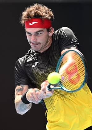 TENNIS AUSTRALIAN OPEN, Thiago Seyboth Wild of Brazil returns during his first round match against Andrey Rublev of Russia on Day 1 of the 2024 Australian Open at Melbourne Park in Melbourne, Sunday, January 14, 2024. ( NO ARCHIVING, EDITORIAL USE ONLY, NO USE IN BOOKS WITHOUT CONSENT MELBOURNE VICTORIA AUSTRALIA  Copyright: xJOELxCARRETTx 20240114001888762379