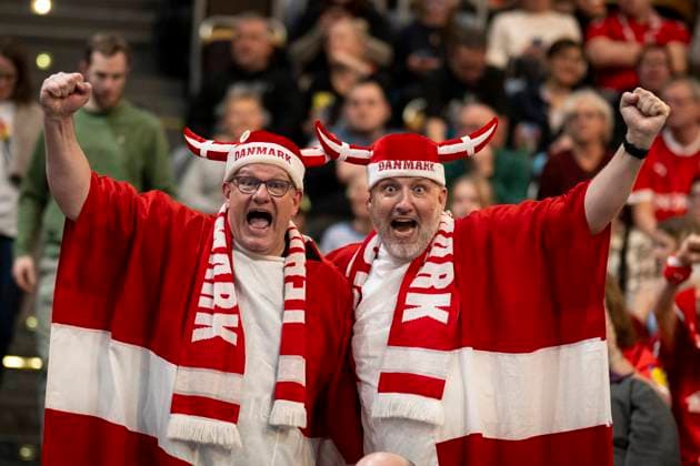 13 01 2024 Handball Men EHF EM 2024 Greece Daenamark Danish handball fans Munich Olympic Hall Bavaria Germany KlausTrotter 20240113 4926