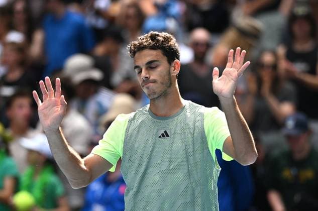 TENNIS AUSTRALIAN OPEN, Francisco Cerundolo of Argentina celebrates his first round match win against Dane Sweeny of Australia on Day 1 of the 2024 Australian Open at Melbourne Park in Melbourne, Sunday, January 14, 2024. ( NO ARCHIVING, EDITORIAL USE ONLY, NO USE IN BOOKS WITHOUT CONSENT MELBOURNE VICTORIA AUSTRALIA  Copyright: xJAMESxROSSx 20240114001888768063