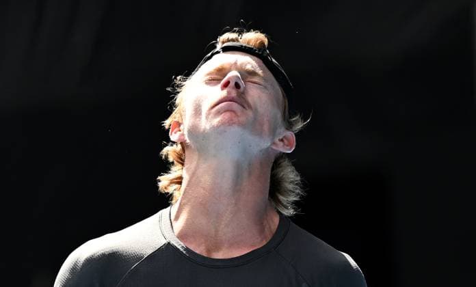 TENNIS AUSTRALIAN OPEN, Dane Sweeny of Australia reacts during his first round loss to Francisco Cerundolo of Argentina on Day 1 of the 2024 Australian Open at Melbourne Park in Melbourne, Sunday, January 14, 2024. ( NO ARCHIVING, EDITORIAL USE ONLY, NO USE IN BOOKS WITHOUT CONSENT MELBOURNE VICTORIA AUSTRALIA  Copyright: xJAMESxROSSx 20240114001888768262