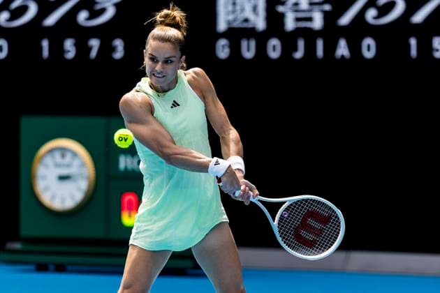 MELBOURNE, VIC - JANUARY 14: Maria Sakkara of Greece in action during Round 1 of the 2024 Australian Open on January 14 2024, at Melbourne Park in Melbourne, Australia. (Photo by Jason Heidrich Icon Sportswire) TENNIS: JAN 14 Australian Open EDITORIAL USE ONLY Icon240114106