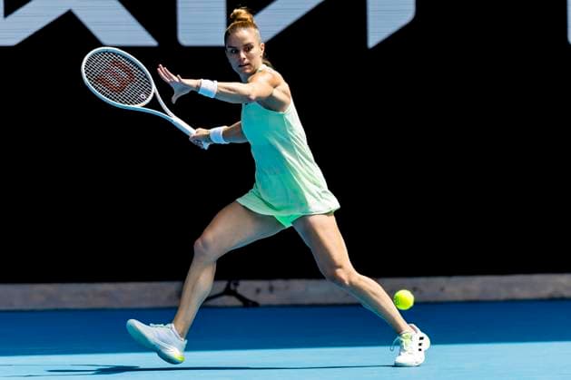 MELBOURNE, VIC - JANUARY 14: Maria Sakkara of Greece in action during Round 1 of the 2024 Australian Open on January 14 2024, at Melbourne Park in Melbourne, Australia. (Photo by Jason Heidrich Icon Sportswire) TENNIS: JAN 14 Australian Open EDITORIAL USE ONLY Icon240114110