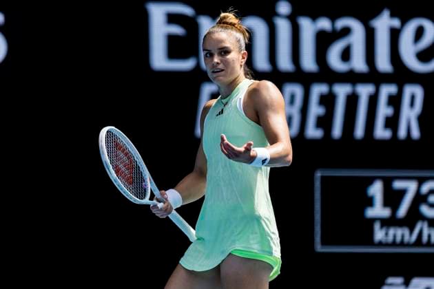 MELBOURNE, VIC - JANUARY 14: Maria Sakkara of Greece shows her frustration during Round 1 of the 2024 Australian Open on January 14 2024, at Melbourne Park in Melbourne, Australia. (Photo by Jason Heidrich Icon Sportswire) TENNIS: JAN 14 Australian Open EDITORIAL USE ONLY Icon240114120