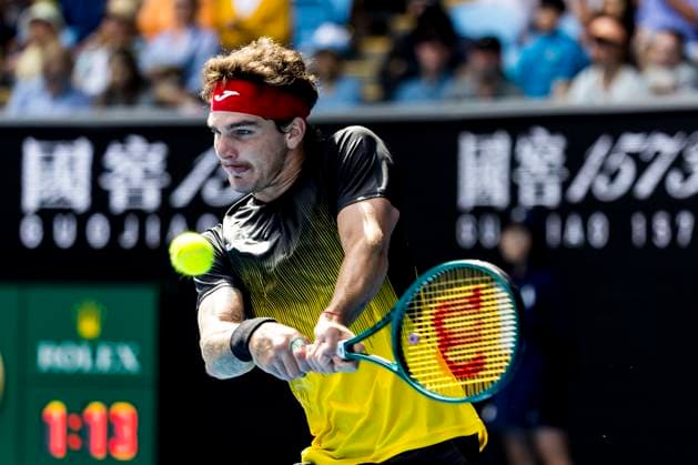 MELBOURNE, VIC - JANUARY 14: Thiago Seyboth Wild of Brazil in action during Round 1 of the 2024 Australian Open on January 14 2024, at Melbourne Park in Melbourne, Australia. (Photo by Jason Heidrich Icon Sportswire) TENNIS: JAN 14 Australian Open EDITORIAL USE ONLY Icon240114193