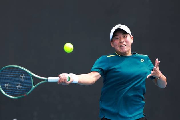 (240114) -- MELBOURNE, Jan. 14, 2024 -- Bai Zhuoxuan hits a return during the women s singles first round match between Bai Zhuoxuan of China and Elina Avanesyan of Russia at the Australian Open tennis tournament in Melbourne, Australia, on Jan. 14, 2024. (Photo by Xinhua) (SP)AUSTRALIA-MELBOURNE-TENNIS-AUSTRALIAN OPEN-WOMEN S SINGLES ChuxChen 