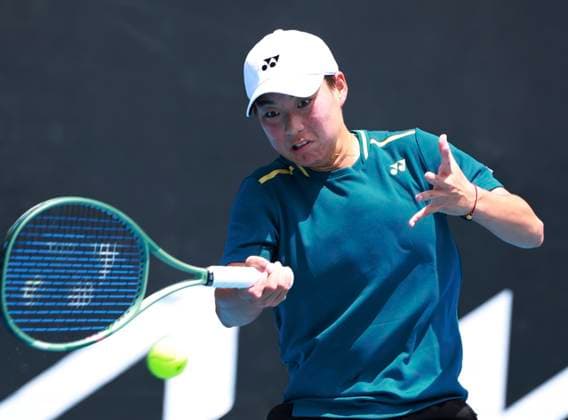 (240114) -- MELBOURNE, Jan. 14, 2024 -- Bai Zhuoxuan hits a return during the women s singles first round match between Bai Zhuoxuan of China and Elina Avanesyan of Russia at the Australian Open tennis tournament in Melbourne, Australia, on Jan. 14, 2024. (Photo by Xinhua) (SP)AUSTRALIA-MELBOURNE-TENNIS-AUSTRALIAN OPEN-WOMEN S SINGLES ChuxChen 