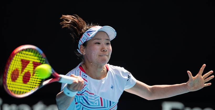 (240114) -- MELBOURNE, Jan. 14, 2024 -- Nao Hibino hits a return during the women s singles first round match between Maria Sakkari of Greece and Hibino Nao of Japan at the Australian Open tennis tournament in Melbourne, Australia, on Jan. 14, 2024. (Photo by Xinhua) (SP)AUSTRALIA-MELBOURNE-TENNIS-AUSTRALIAN OPEN-WOMEN S SINGLES HuxJingchen 
