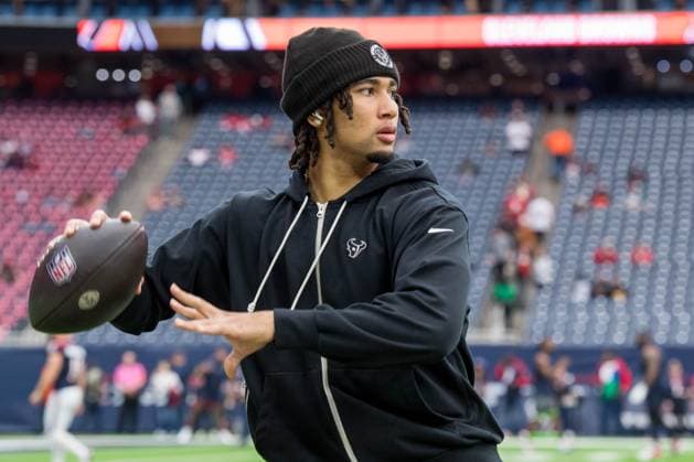 NFL, American Football Herren, USA 2024: Browns vs Texans JAN 13 January 13, 2024: Houston Texans quarterback C.J. Stroud warms up prior to a Wild Card playoff game between the Cleveland Browns and the Houston Texans in Houston, TX. ..Trask Smith CSM (Credit Image: Â Trask Smith Cal Media) California USA EDITORIAL USE ONLY Copyright: xx ZUMA-20240113_zma_c04_738.jpg TraskxSmithx csmphotothree222830