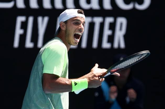 January 14, 2024, Melbourne, Victoria, Australia: MELBOURNE, AUSTRALIA - JANUARY 14: Francisco Cerundolo of Argentina whilst playing Dane Sweeny of Australia on Day 1 of the 2024 Australian Open at Melbourne Park on January 14, 2024 in Melbourne, Australia. Melbourne Australia - ZUMAp121 20240114_zsp_p121_046 Copyright: xChrisxPutnamx