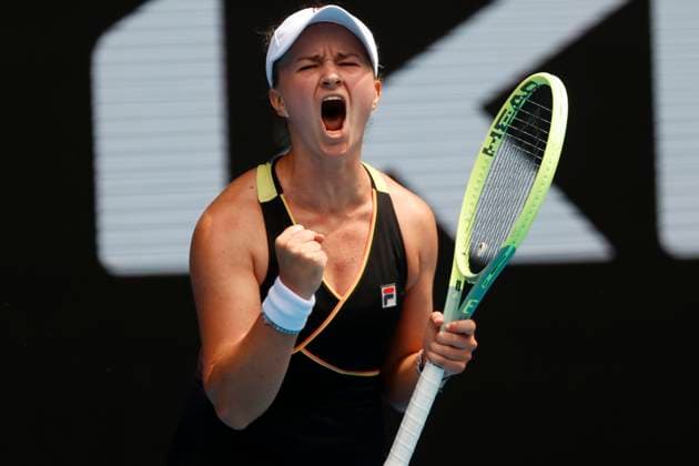 2024 Australian Open - Day 1 Barbora Krejcikova is celebrating after winning her round one singles match against Mai Hontana on day one of the 2024 Australian Open at Melbourne Park in Melbourne, Australia, on January 14, 2024. Melbourne Victoria Australia  Copyright: xCiroxDexLucax originalFilename:deluca-2024aust240114_np1Kp.jpg