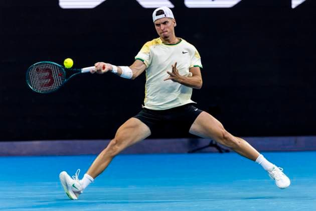 MELBOURNE, VIC - JANUARY 14: Dino Prizmic of Croatia in action during Round 1 of the 2024 Australian Open on January 14 2024, at Melbourne Park in Melbourne, Australia. (Photo by Jason Heidrich Icon Sportswire) TENNIS: JAN 14 Australian Open EDITORIAL USE ONLY Icon240114228