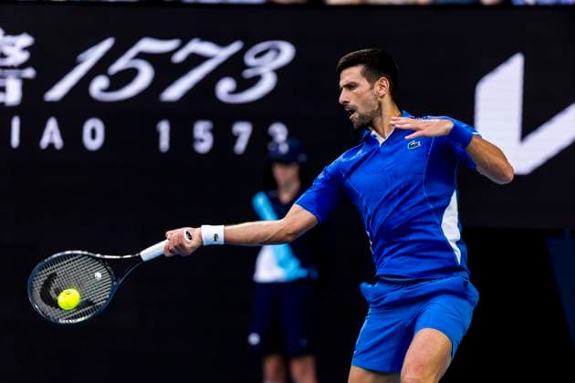 MELBOURNE, VIC - JANUARY 14: Novak Djokovic of Serbia in action during Round 1 of the 2024 Australian Open on January 14 2024, at Melbourne Park in Melbourne, Australia. (Photo by Jason Heidrich Icon Sportswire) TENNIS: JAN 14 Australian Open EDITORIAL USE ONLY Icon240114248