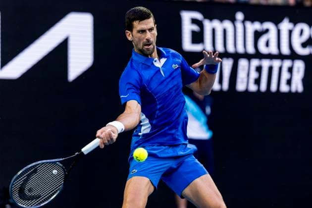 MELBOURNE, VIC - JANUARY 14: Novak Djokovic of Serbia in action during Round 1 of the 2024 Australian Open on January 14 2024, at Melbourne Park in Melbourne, Australia. (Photo by Jason Heidrich Icon Sportswire) TENNIS: JAN 14 Australian Open EDITORIAL USE ONLY Icon240114254