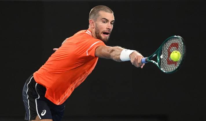 TENNIS AUSTRALIAN OPEN, Borna Coric of Croatia returns during his first round match against Frances Tiafoe of the USA on Day 1 of the 2024 Australian Open at Melbourne Park in Melbourne, Sunday, January 14, 2024. ( NO ARCHIVING, EDITORIAL USE ONLY, NO USE IN BOOKS WITHOUT CONSENT MELBOURNE VICTORIA AUSTRALIA  Copyright: xLUKASxCOCHx 20240114001888851830
