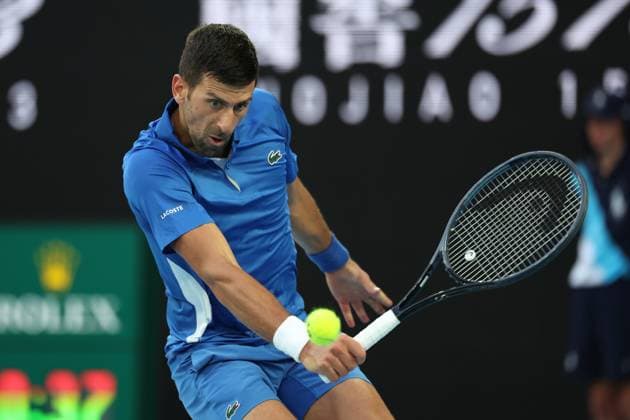 January 14, 2024, Melbourne, Victoria, Australia: Novak Djokovic (SRB) In action during their round one singles match against Dino Primiz (CRO) on day one of the 2024 Australian Open at Melbourne Park on January 14, 2024 in Melbourne, Australia. Melbourne Australia - ZUMAl131 20240114_zsp_l131_083 Copyright: xCiroxDexLucax