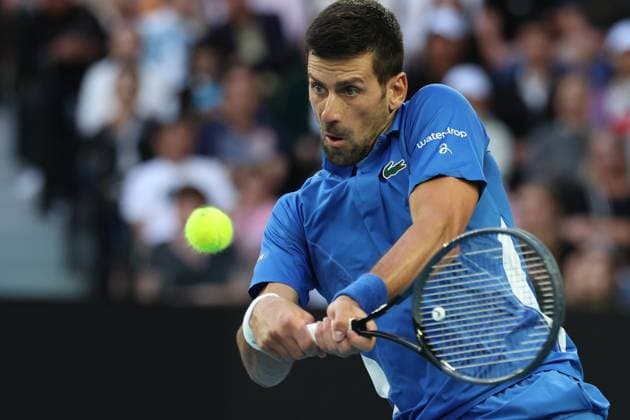 January 14, 2024, Melbourne, Victoria, Australia: Novak Djokovic (SRB) In action during their round one singles match against Dino Primiz (CRO) on day one of the 2024 Australian Open at Melbourne Park on January 14, 2024 in Melbourne, Australia. Melbourne Australia - ZUMAl131 20240114_zsp_l131_120 Copyright: xCiroxDexLucax