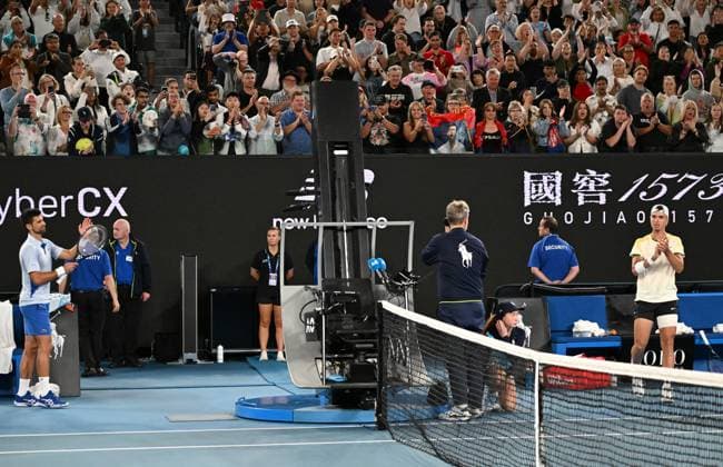 TENNIS AUSTRALIAN OPEN, Novak Djokovic of Serbia applauds opponent Dino Prizmic of Croatia following their first round match on Day 1 of the 2024 Australian Open at Melbourne Park in Melbourne, Sunday, January 14, 2024. ( NO ARCHIVING, EDITORIAL USE ONLY, NO USE IN BOOKS WITHOUT CONSENT MELBOURNE VICTORIA AUSTRALIA  Copyright: xLUKASxCOCHx 20240114001888869197