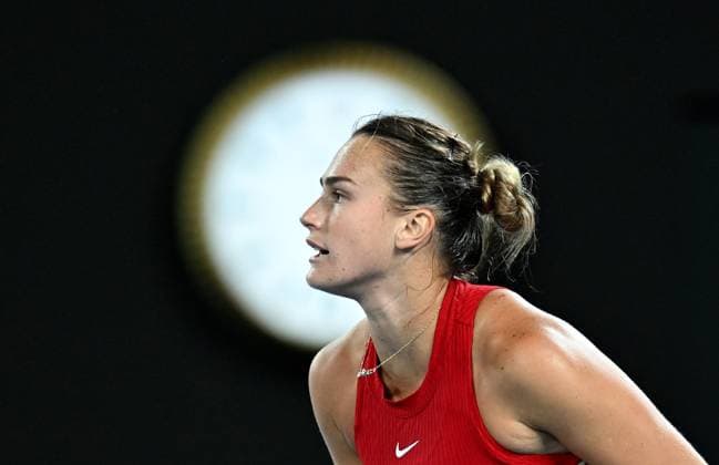 TENNIS AUSTRALIAN OPEN, Aryna Sabalenka of Belarus during her first round match aganst Germany s Ella Seidel on Day 1 of the 2024 Australian Open at Melbourne Park in Melbourne, Sunday, January 14, 2024. ( NO ARCHIVING, EDITORIAL USE ONLY, NO USE IN BOOKS WITHOUT CONSENT MELBOURNE VICTORIA AUSTRALIA  Copyright: xLUKASxCOCHx 20240115001888894395