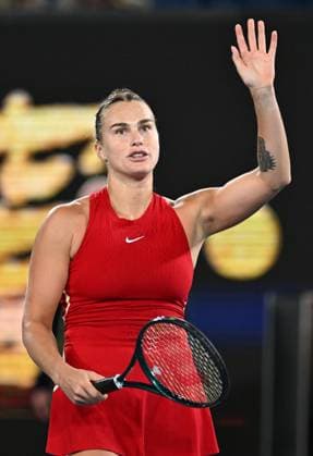 TENNIS AUSTRALIAN OPEN, Aryna Sabalenka of Belarus celebrates her first round win against Germany s Ella Seidel on Day 1 of the 2024 Australian Open at Melbourne Park in Melbourne, Sunday, January 14, 2024. ( NO ARCHIVING, EDITORIAL USE ONLY, NO USE IN BOOKS WITHOUT CONSENT MELBOURNE VICTORIA AUSTRALIA  Copyright: xLUKASxCOCHx 20240115001888896671