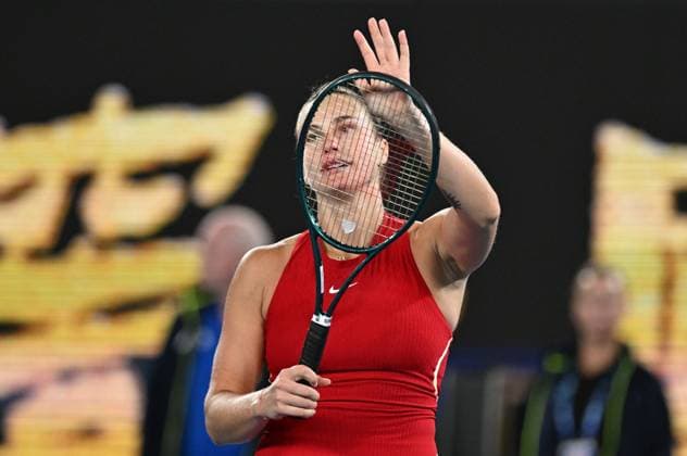 TENNIS AUSTRALIAN OPEN, Aryna Sabalenka of Belarus celebrates her first round win against Germany s Ella Seidel on Day 1 of the 2024 Australian Open at Melbourne Park in Melbourne, Sunday, January 14, 2024. ( NO ARCHIVING, EDITORIAL USE ONLY, NO USE IN BOOKS WITHOUT CONSENT MELBOURNE VICTORIA AUSTRALIA  Copyright: xLUKASxCOCHx 20240115001888897161