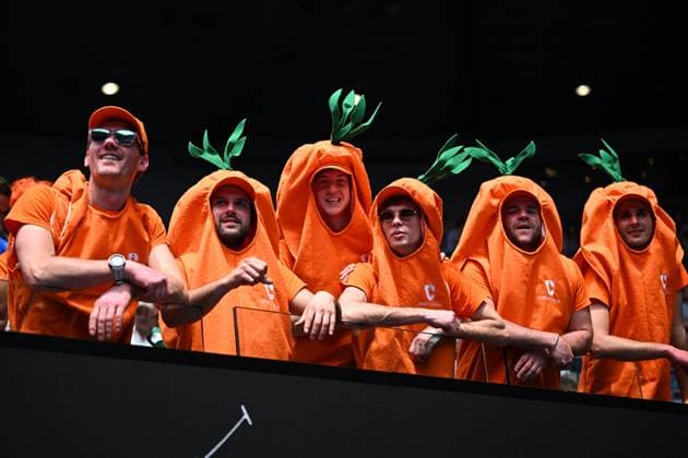 Sport Bilder des Tages 2024 Australian Open - Melbourne Carota boys supporting Jannik Sinner (ITA) during his first round match at the 2024 Australian Open at Melbourne Park in Melbourne, AUSTRALIA, on January 14, 2024. Photo by Corinne Dubreuil ABACAPRESS.COM Melbourne Australia  Copyright: xDubreuilxCorinne ABACAx
