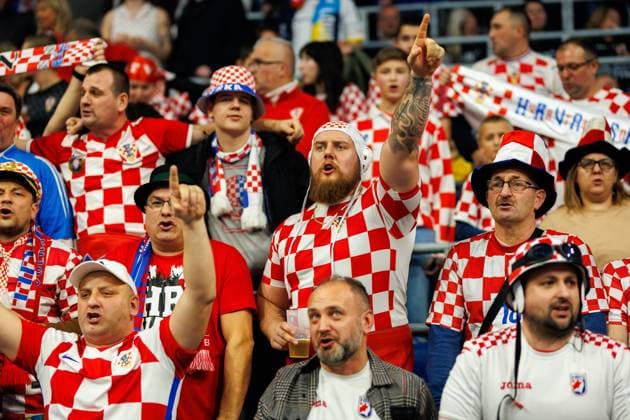 MENS EHF EURO 2024 Croatia Austria,, 14 01 2024, Mannheim Impressions before the match The arena is once again firmly in Croatian hands the fans proudly wear their national colors Match of the MENS EHF EURO 2024 Croatia Austria, on 14 01 2024 in the SAP Arena Mannheim Copyright: xBEAUTIFULxSPORTS Hahnex