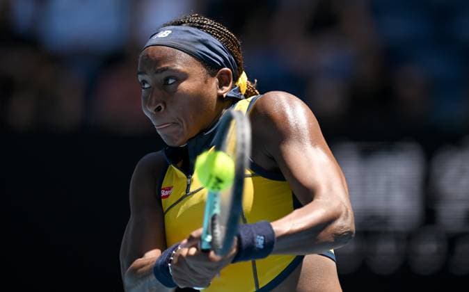 TENNIS AUSTRALIAN OPEN, Coco Gauff of the USA returns during her first round match against Anna Karolina Schmiedlova of Slovakia on Day 2 of the 2024 Australian Open at Melbourne Park in Melbourne, Monday, January 15, 2024. ( NO ARCHIVING, EDITORIAL USE ONLY, NO USE IN BOOKS WITHOUT CONSENT MELBOURNE VICTORIA AUSTRALIA  Copyright: xLUKASxCOCHx 20240115001889160745