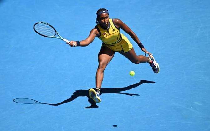 TENNIS AUSTRALIAN OPEN, Coco Gauff of the USA in action during her first round match against Anna Karolina Schmiedlova of Slovakia on Day 2 of the 2024 Australian Open at Melbourne Park in Melbourne, Monday, January 15, 2024. ( NO ARCHIVING, EDITORIAL USE ONLY, NO USE IN BOOKS WITHOUT CONSENT MELBOURNE VICTORIA AUSTRALIA  Copyright: xLUKASxCOCHx 20240115001889164286