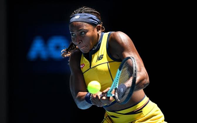 TENNIS AUSTRALIAN OPEN, Coco Gauff of the USA returns during her first round match against Anna Karolina Schmiedlova of Slovakia on Day 2 of the 2024 Australian Open at Melbourne Park in Melbourne, Monday, January 15, 2024. ( NO ARCHIVING, EDITORIAL USE ONLY, NO USE IN BOOKS WITHOUT CONSENT MELBOURNE VICTORIA AUSTRALIA  Copyright: xLUKASxCOCHx 20240115001889164872
