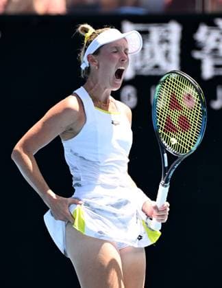 TENNIS AUSTRALIAN OPEN, Storm Hunter of Australia celebrates during her first round match against Sara Errani of Italy on Day 2 of the 2024 Australian Open at Melbourne Park in Melbourne, Monday, January 15, 2024. ( NO ARCHIVING, EDITORIAL USE ONLY, NO USE IN BOOKS WITHOUT CONSENT MELBOURNE VICTORIA AUSTRALIA  Copyright: xJAMESxROSSx 20240115001889165378
