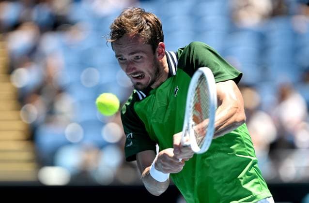TENNIS AUSTRALIAN OPEN, Daniil Medvedev of Russia returns during his first round match against Terence Atmane of France on Day 2 of the 2024 Australian Open at Melbourne Park in Melbourne, Monday, January 15, 2024. ( NO ARCHIVING, EDITORIAL USE ONLY, NO USE IN BOOKS WITHOUT CONSENT MELBOURNE VICTORIA AUSTRALIA  Copyright: xLUKASxCOCHx 20240115001889168883