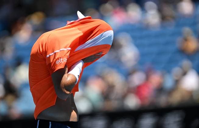 TENNIS AUSTRALIAN OPEN, Terence Atmane of France reacts during his first round match against Daniil Medvedev of Russia on Day 2 of the 2024 Australian Open at Melbourne Park in Melbourne, Monday, January 15, 2024. ( NO ARCHIVING, EDITORIAL USE ONLY, NO USE IN BOOKS WITHOUT CONSENT MELBOURNE VICTORIA AUSTRALIA  Copyright: xLUKASxCOCHx 20240115001889170339