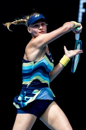 MELBOURNE, VIC - JANUARY 15: Dayana Yastremska of Ukraine in action during Round 1 of the 2024 Australian Open on January 15 2024, at Melbourne Park in Melbourne, Australia. (Photo by Jason Heidrich Icon Sportswire) TENNIS: JAN 15 Australian Open EDITORIAL USE ONLY Icon240115002