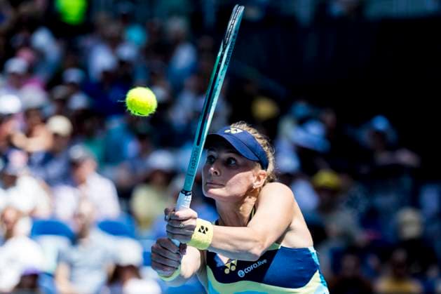 MELBOURNE, VIC - JANUARY 15: Dayana Yastremska of Ukraine in action during Round 1 of the 2024 Australian Open on January 15 2024, at Melbourne Park in Melbourne, Australia. (Photo by Jason Heidrich Icon Sportswire) TENNIS: JAN 15 Australian Open EDITORIAL USE ONLY Icon240115017