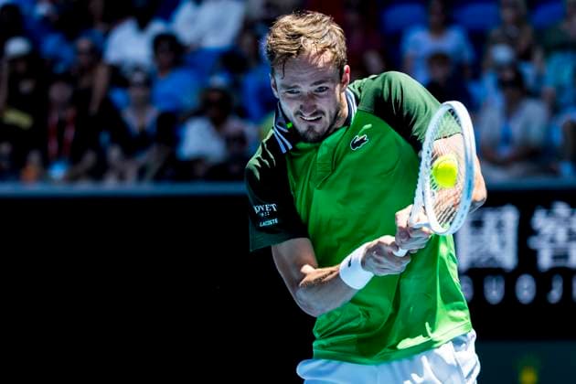 MELBOURNE, VIC - JANUARY 15: Daniil Medvedev of Russia in action during Round 1 of the 2024 Australian Open on January 15 2024, at Melbourne Park in Melbourne, Australia. (Photo by Jason Heidrich Icon Sportswire) TENNIS: JAN 15 Australian Open EDITORIAL USE ONLY Icon240115082