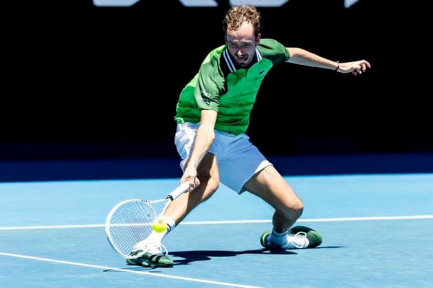 MELBOURNE, VIC - JANUARY 15: Daniil Medvedev of Russia in action during Round 1 of the 2024 Australian Open on January 15 2024, at Melbourne Park in Melbourne, Australia. (Photo by Jason Heidrich Icon Sportswire) TENNIS: JAN 15 Australian Open EDITORIAL USE ONLY Icon240115086