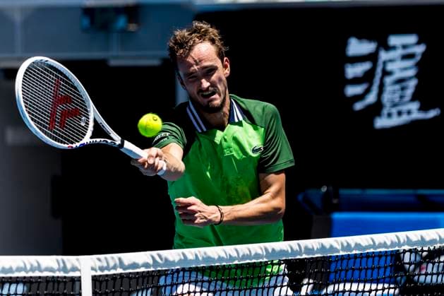 MELBOURNE, VIC - JANUARY 15: Daniil Medvedev of Russia in action during Round 1 of the 2024 Australian Open on January 15 2024, at Melbourne Park in Melbourne, Australia. (Photo by Jason Heidrich Icon Sportswire) TENNIS: JAN 15 Australian Open EDITORIAL USE ONLY Icon240115094